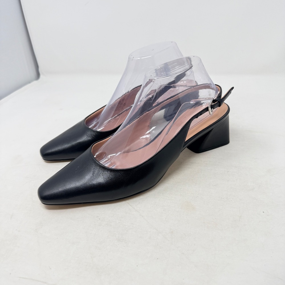 Franco Sarto Jacer Slingback Pumps Black 9.5M Leather Block Heel Pointed Toe